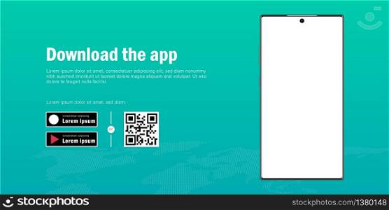 Web banner of Mobile Smartphone mockup with Advertisement for downloading the app, QR Code and buttons template