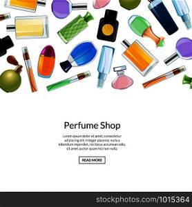 Web banner vector for shop with perfume bottles background illustration. Web banner vector perfume bottles background illustration