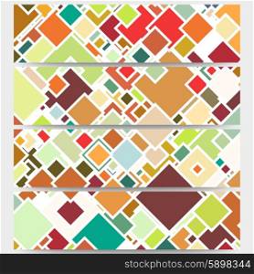 Web banners collection, abstract header layouts. Abstract colored backgrounds, square design, vector illustration templates.