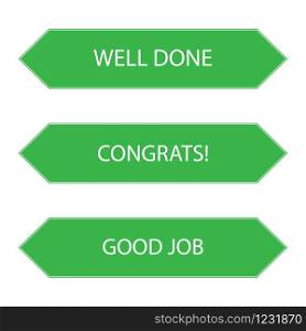 "web banners with the words "good job", "well done", "congrats""