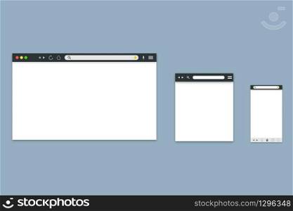 Web browser with blank page as template for desktop, tablet and smartphone. Vector EPS 10