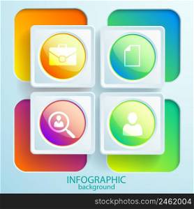 Web business infographic elements with icons round glossy buttons and colorful square frames vector illustration. Web Business Infographic Elements