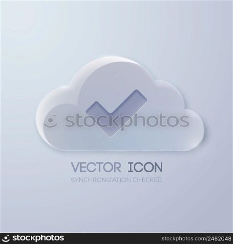 Web button design template with glass cloud and check mark on light gray background isolated vector illustration. Web Button Design Template