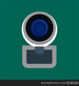 Web camera front view vector icon digital technology equipment video. Cam lens device conference network chat
