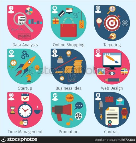 Web concepts set with data analysis online shopping business idea vector illustration