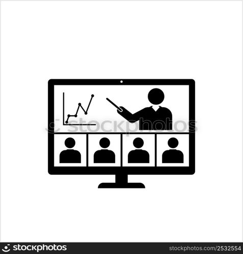 Web Conferencing Icon, Internet Virtual Meeting, Seminar, Working, Webcast, Calling, Vector Art Illustration