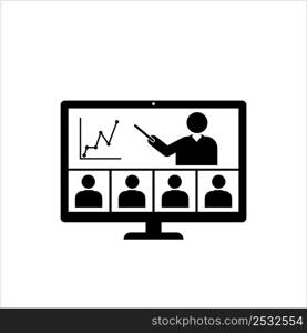 Web Conferencing Icon, Internet Virtual Meeting, Seminar, Working, Webcast, Calling, Vector Art Illustration