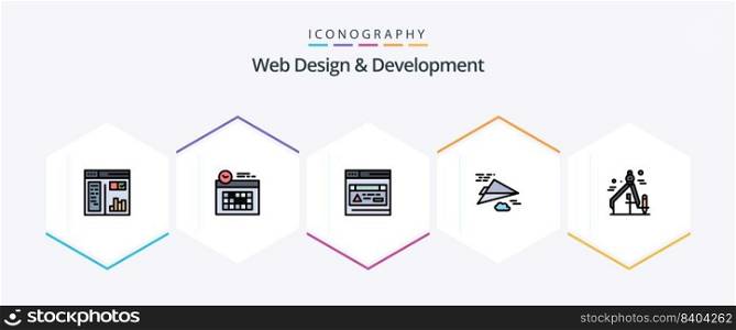 Web Design And Development 25 FilledLine icon pack including graphic. design. interface. design. plane