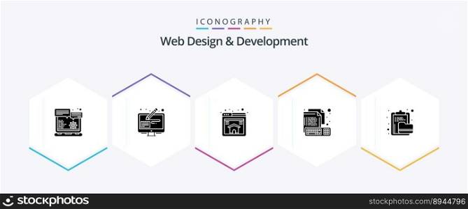Web Design And Development 25 Glyph icon pack including archive. keyboard. pen. creative. coding