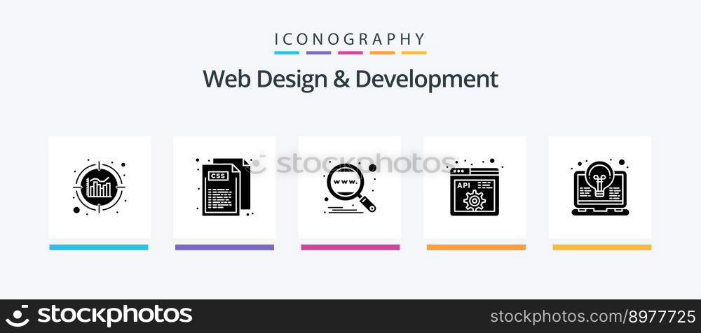 Web Design And Development Glyph 5 Icon Pack Including coding. programming. engine. development. api. Creative Icons Design