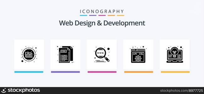 Web Design And Development Glyph 5 Icon Pack Including coding. programming. engine. development. api. Creative Icons Design