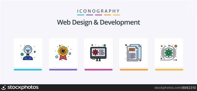 Web Design And Development Line Filled 5 Icon Pack Including coding. web development. worldwide. web. coding. Creative Icons Design