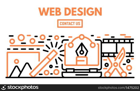 Web design banner. Outline illustration of web design vector banner for web design. Web design banner, outline style