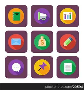 Web design business, office and marketing items icons