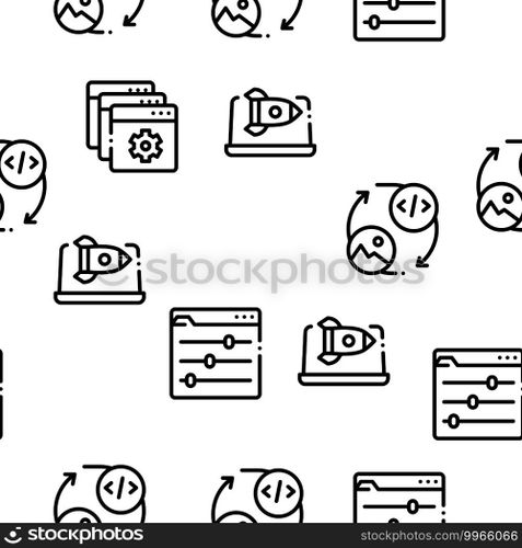 Web Design Development Seamless Pattern Vector Thin Line. Illustrations. Web Design Development Seamless Pattern Vector