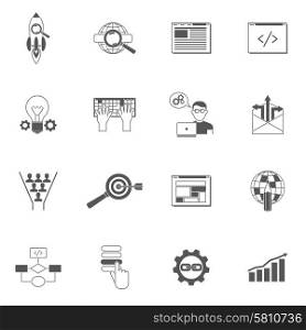 Web design icons black set with programming development and coding symbols isolated vector illustration. Web Icons Black Set