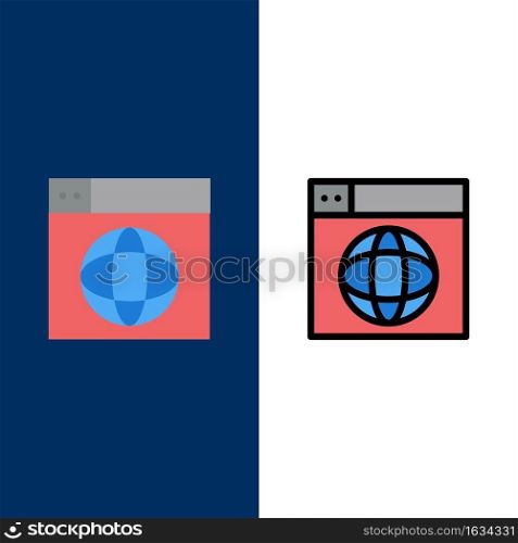 Web, Design, Internet, globe, World  Icons. Flat and Line Filled Icon Set Vector Blue Background