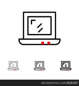 Web, Design, Laptop Bold and thin black line icon set