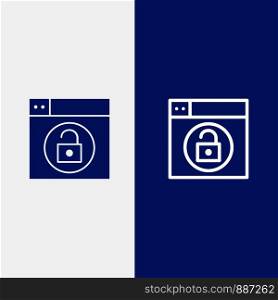 Web, Design, Lock, Unlock Line and Glyph Solid icon Blue banner Line and Glyph Solid icon Blue banner