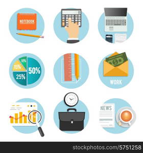 Web design objects, business, office and marketing items icons.