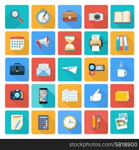 Web design objects, business, office and marketing items icons flat design