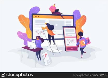Web design, User Interface UI and User Experience UX content organization. Web design development concept. Vector isolated concept illustration. 3D liquid design with floral elements.. Web design development concept vector illustration