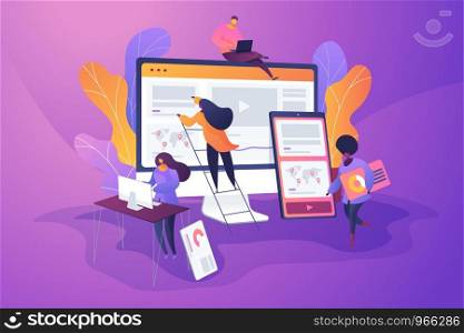 Web design, User Interface UI and User Experience UX content organization. Web design development concept. Vector isolated concept illustration. 3D liquid design with floral elements.. Web design development concept vector illustration
