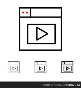 Web, Design, Video Bold and thin black line icon set