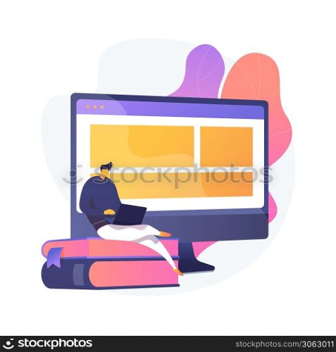 Web developers courses. Computer programming, web design, script and coding study. Computer science student learning interface structure components. Vector isolated concept metaphor illustration. Web development courses vector concept metaphor