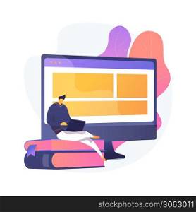Web developers courses. Computer programming, web design, script and coding study. Computer science student learning interface structure components. Vector isolated concept metaphor illustration. Web development courses vector concept metaphor
