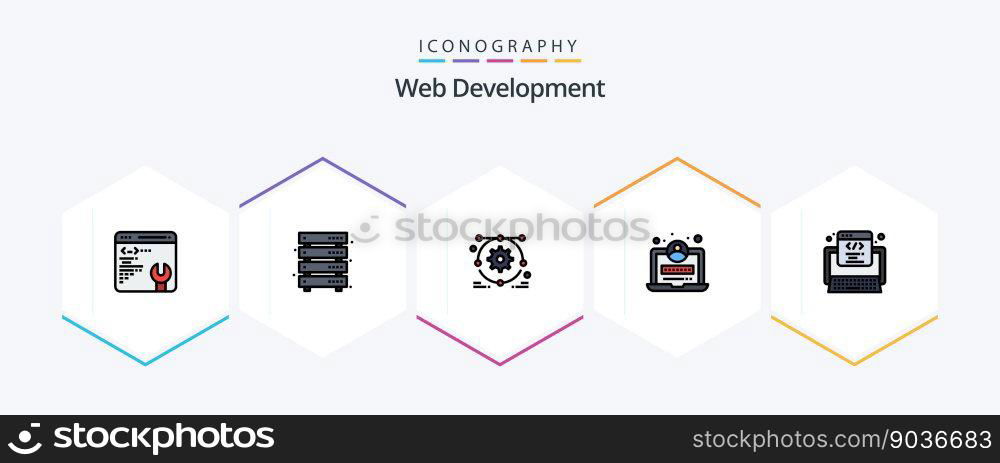 Web Development 25 FilledLine icon pack including web. development. development. code. web