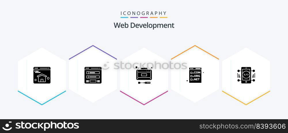 Web Development 25 Glyph icon pack including coding. development. development. com. browser