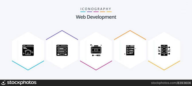 Web Development 25 Glyph icon pack including coding. development. development. com. browser