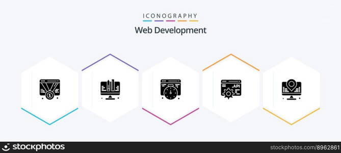 Web Development 25 Glyph icon pack including location. development. web. application programme interface. api