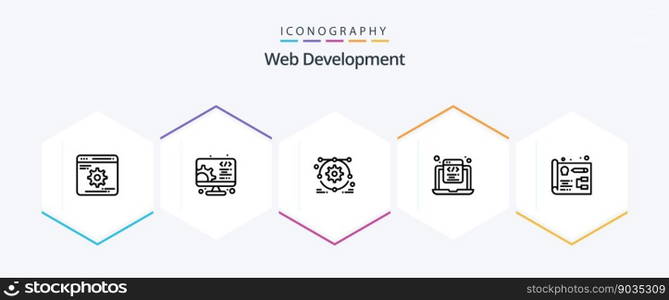 Web Development 25 Line icon pack including development. web. development. programming. html