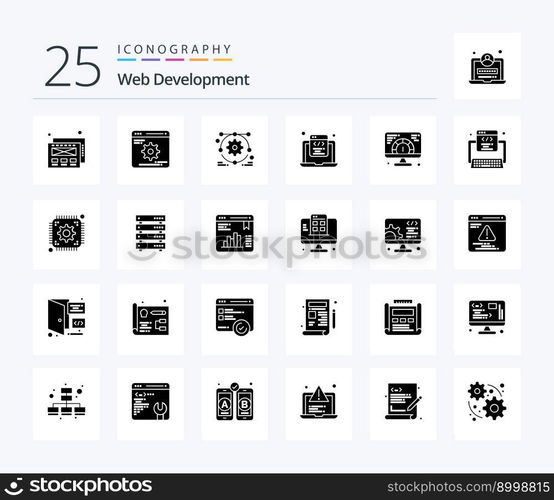 Web Development 25 Solid Glyph icon pack including serving. web. setting. speed. programming