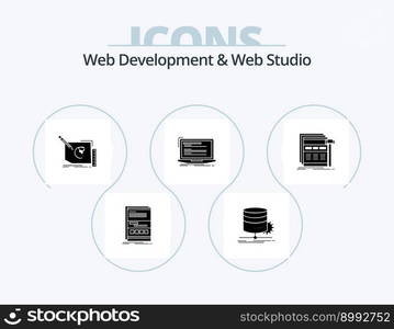 Web Development And Web Studio Glyph Icon Pack 5 Icon Design. computer. code. diagram. text. frame