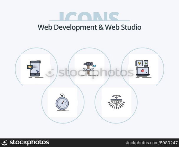 Web Development And Web Studio Line Filled Icon Pack 5 Icon Design. design. drag. page. screen. computer
