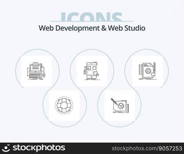 Web Development And Web Studio Line Icon Pack 5 Icon Design. engineering. structure. message. instant