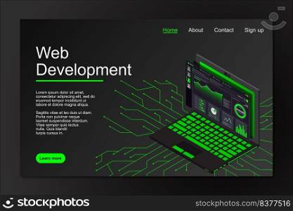 Web development concept. Web design and development vector isometric illustrations. Creative vector illustration. Web site landing page layout or banner template