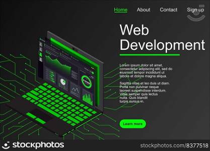Web development concept. Web design and development vector isometric illustrations. Creative vector illustration. Web site landing page layout or banner template
