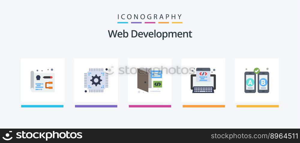 Web Development Flat 5 Icon Pack Including mobile. development. coding. web. development. Creative Icons Design