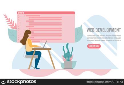 Web development for website and mobile website concept with character.Creative flat design for web banner