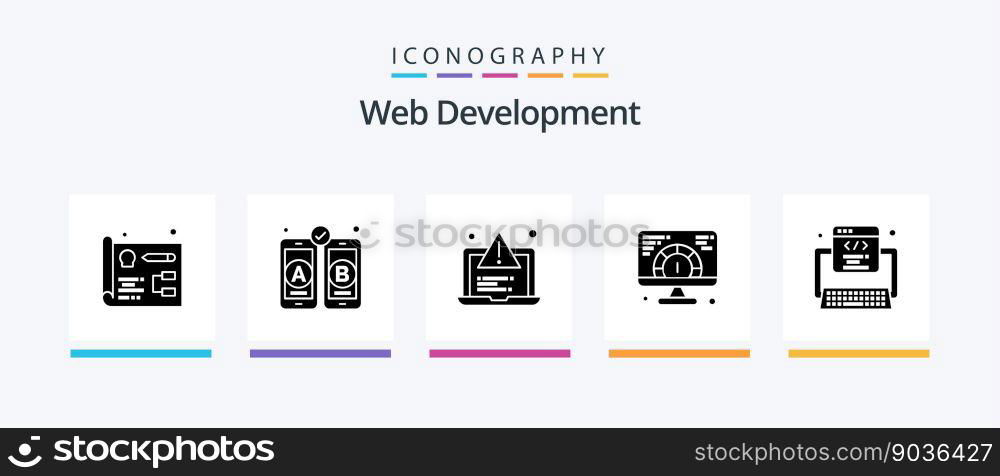 Web Development Glyph 5 Icon Pack Including web. development. testing. code. website. Creative Icons Design
