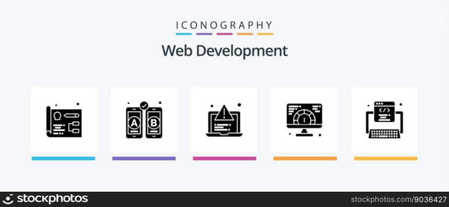 Web Development Glyph 5 Icon Pack Including web. development. testing. code. website. Creative Icons Design