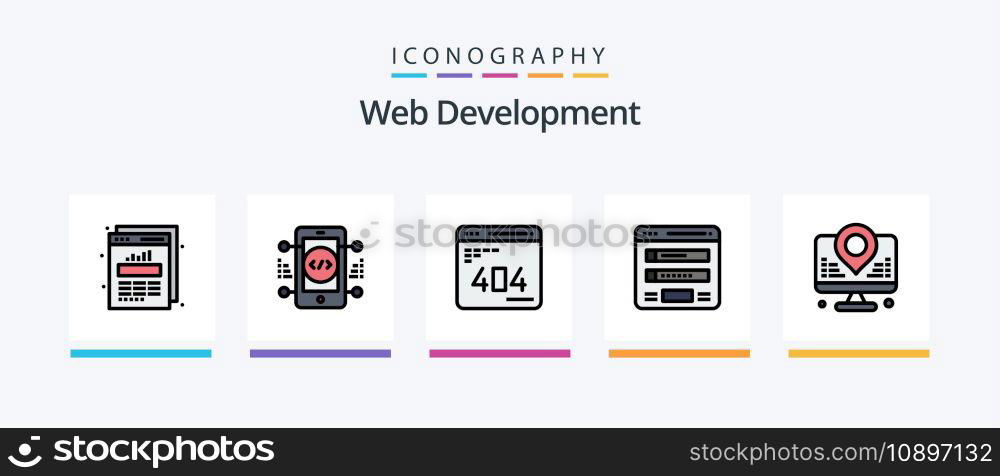 Web Development Line Filled 5 Icon Pack Including programming. com. develop. code. website. Creative Icons Design