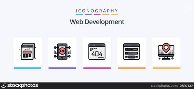 Web Development Line Filled 5 Icon Pack Including programming. com. develop. code. website. Creative Icons Design