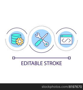 Web development loop concept icon. Digital system repair. Data storage configuration abstract idea thin line illustration. Isolated outline drawing. Editable stroke. Arial font used. Web development loop concept icon