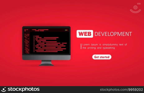 Web development on computer illustration. Flat design concepts for analysis, coding, programming, programmer and developer. Vector on isolated background. EPS 10.. Web development on computer illustration. Flat design concepts for analysis, coding, programming, programmer and developer. Vector on isolated background. EPS 10