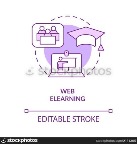 Web elearning purple concept icon. Distant education. Electronic classes abstract idea thin line illustration. Isolated outline drawing. Editable stroke. Roboto-Medium, Myriad Pro-Bold fonts used. Web elearning purple concept icon